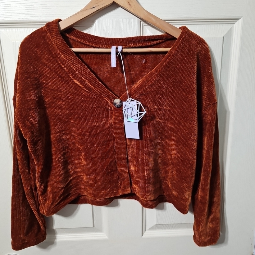 NWT Good Luck‎ Girl Cardigan Sweater One Button Short Velvety Soft - Size XL BB1